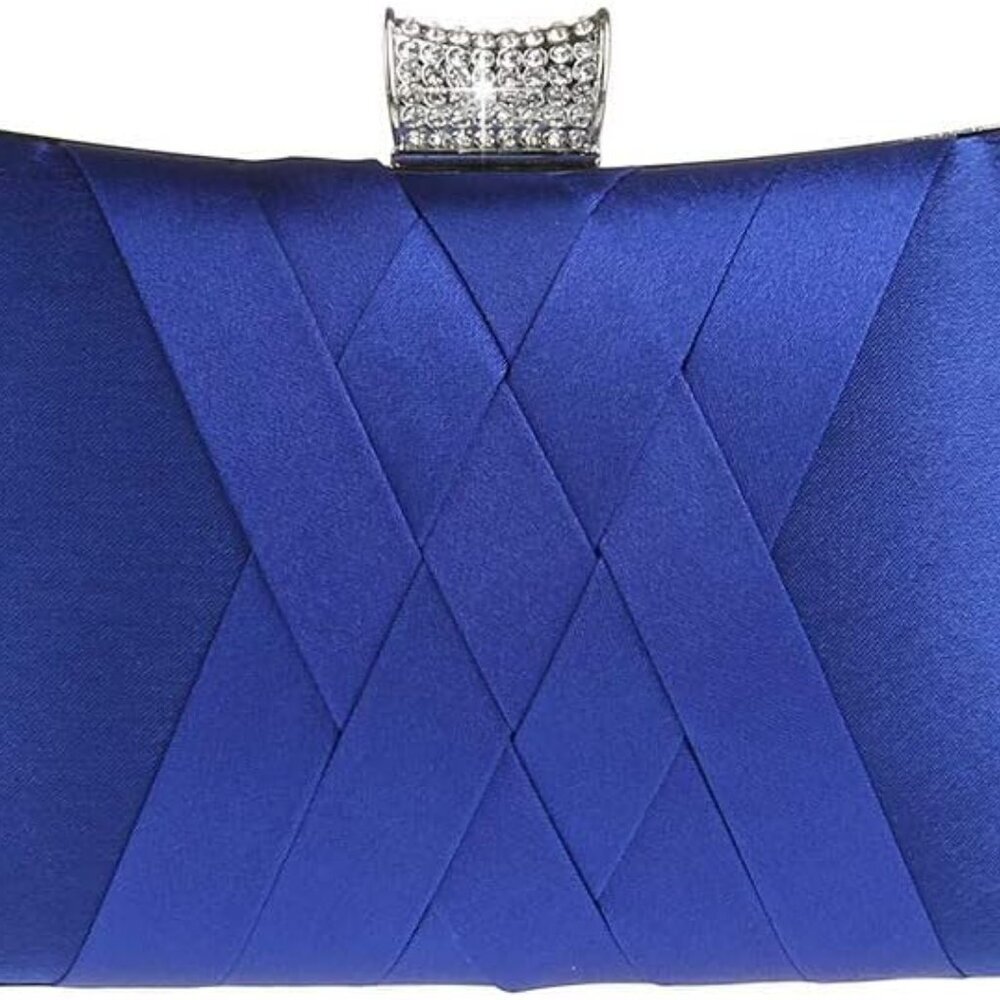 Francesca Retro Vintage Crystal Evening Prom Party Box Clutch Handbag Bag - Blue